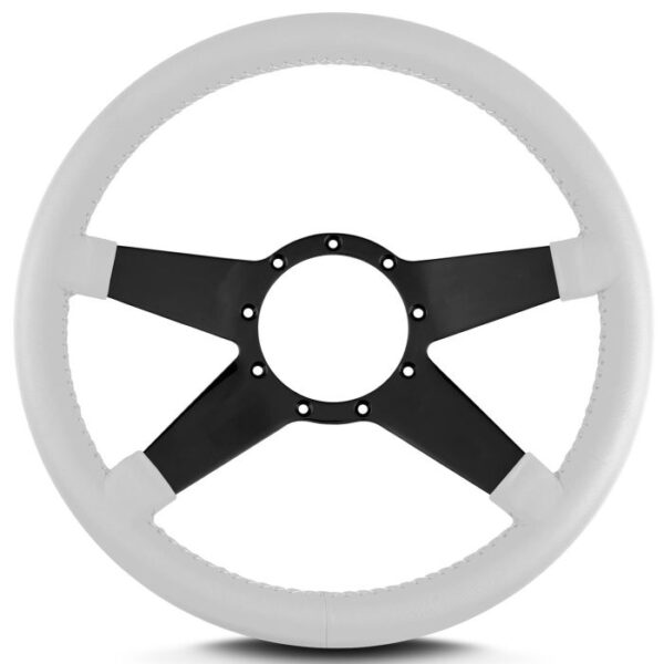 1967-1992 Camaro 14 in Standard Steering Wheel, Black Spokes, White Leather Wrap